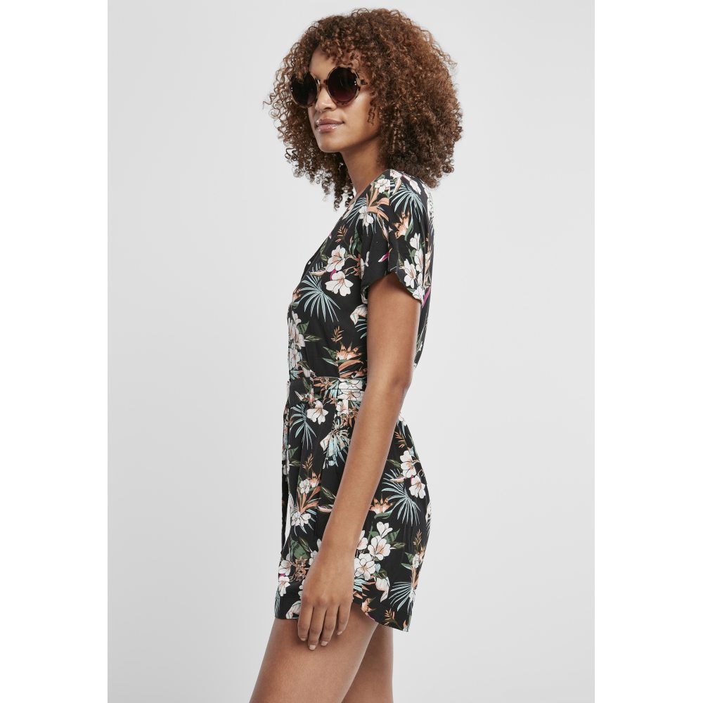 Urban Classics - Viscose Belt Tropical Playsuit - Black